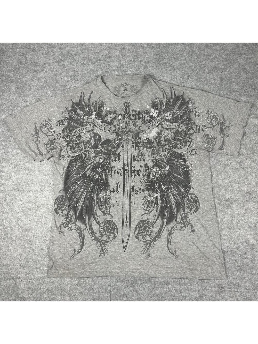 Affliction Style Skull Wings AOP T Shirt Y2K Grunge All Over Print Fits Size XL